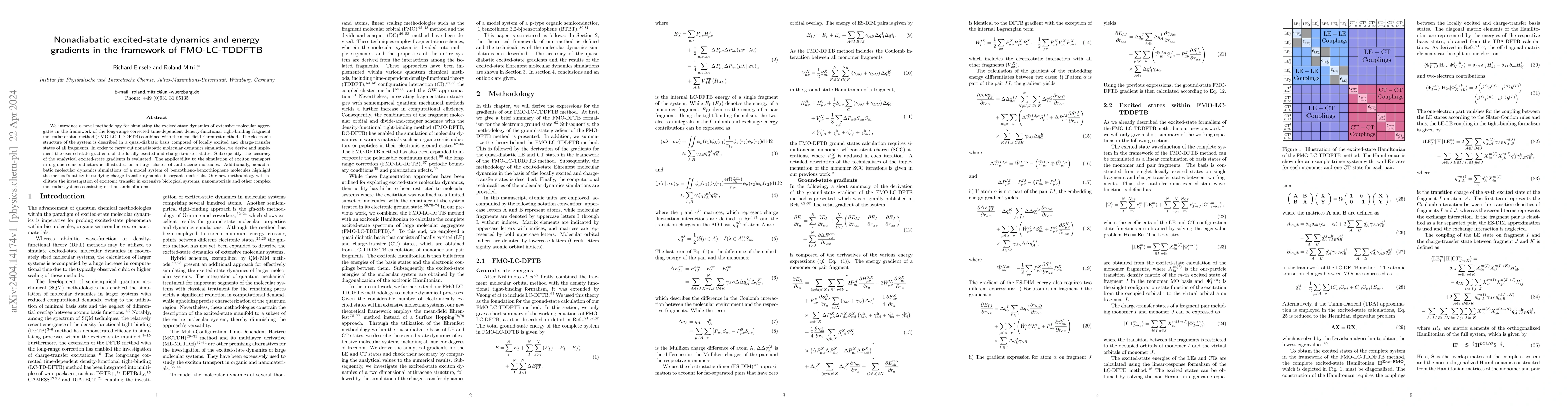 Thumbnail for Nonadiabatic excited-state dynamics and energy gradients in the
  framework of FMO-LC-TDDFTB