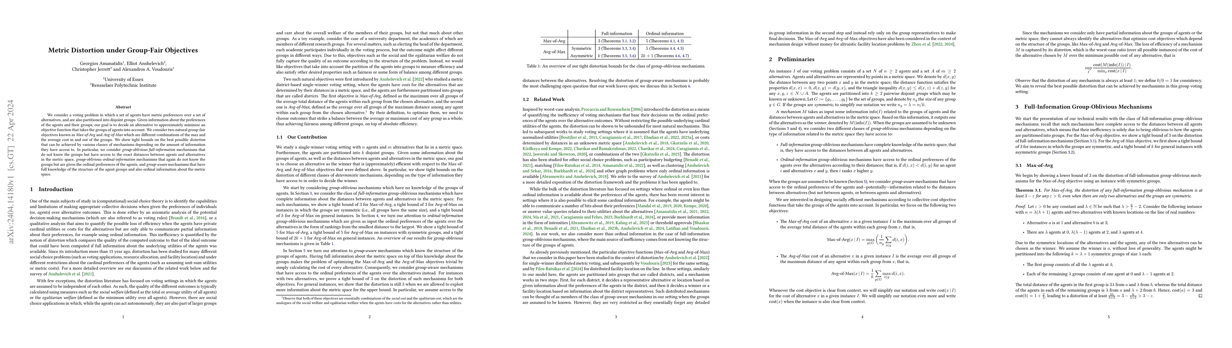 Thumbnail for Metric Distortion under Group-Fair Objectives