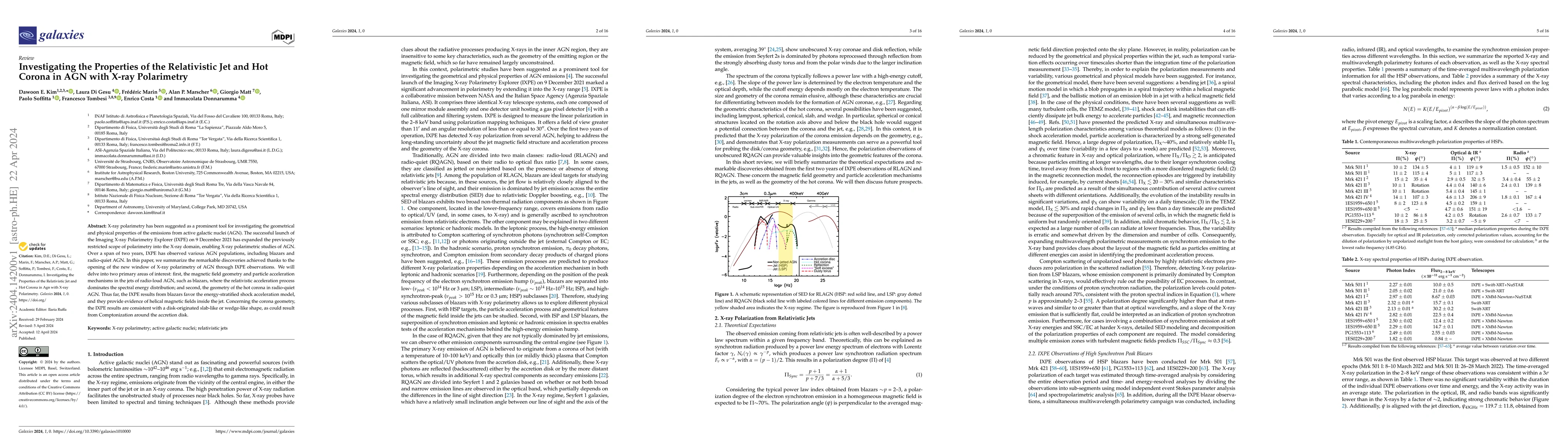 Thumbnail for Investigating the Properties of the Relativistic Jet and Hot Corona in
  AGN with X-ray Polarimetry