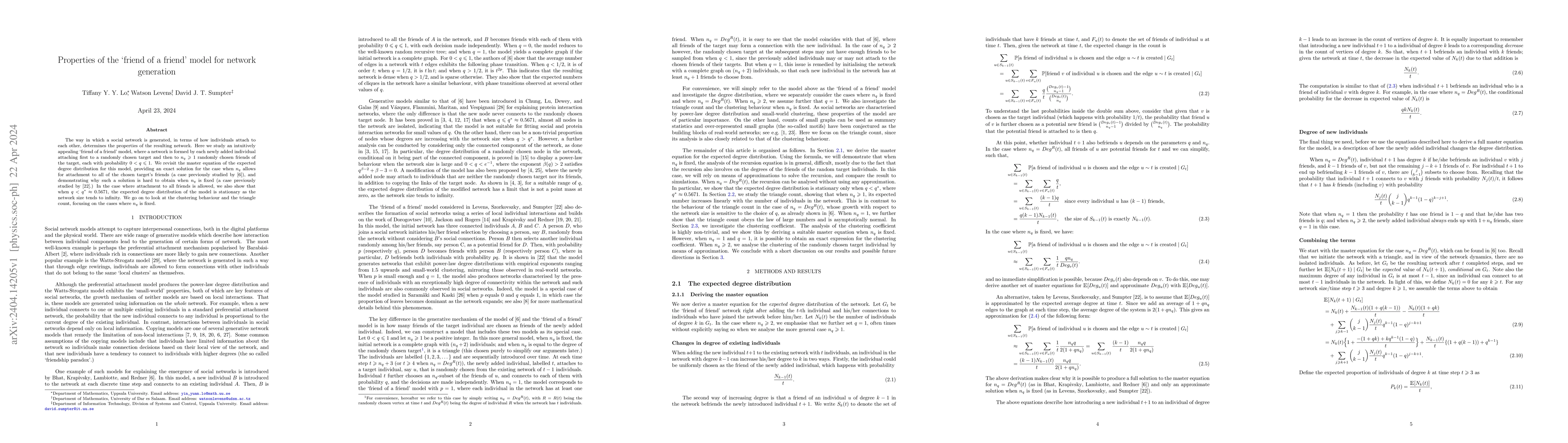 Thumbnail for Properties of the `friend of a friend' model for network generation