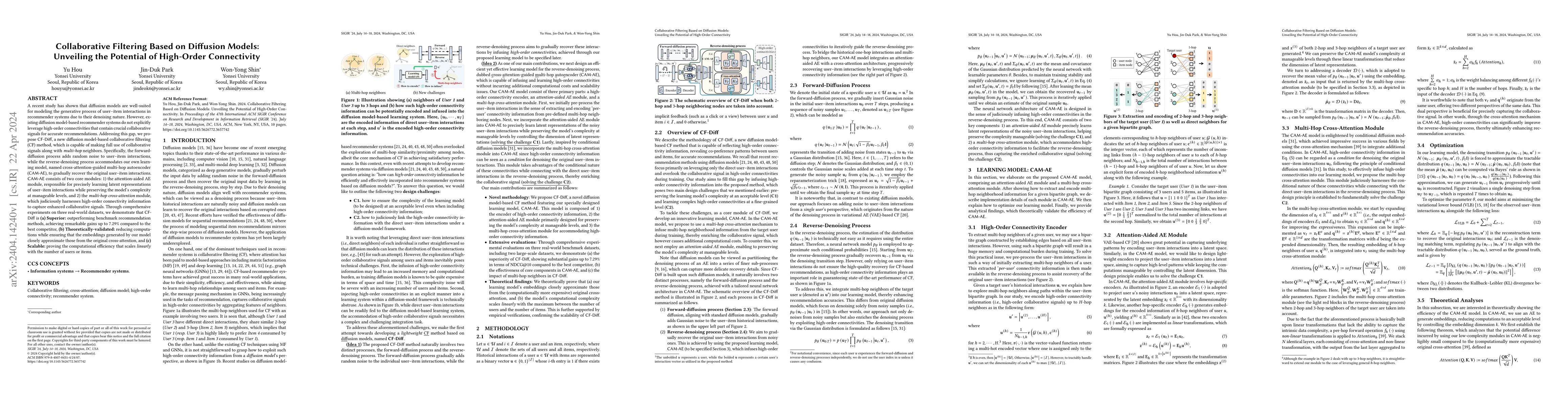 Thumbnail for Collaborative Filtering Based on Diffusion Models: Unveiling the
  Potential of High-Order Connectivity