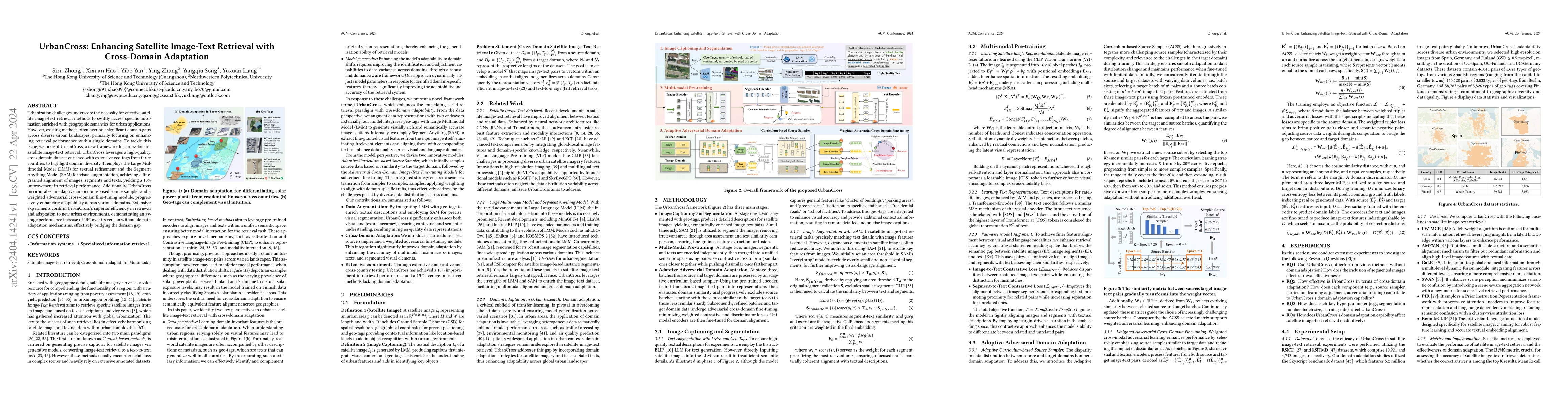 Thumbnail for UrbanCross: Enhancing Satellite Image-Text Retrieval with Cross-Domain
  Adaptation