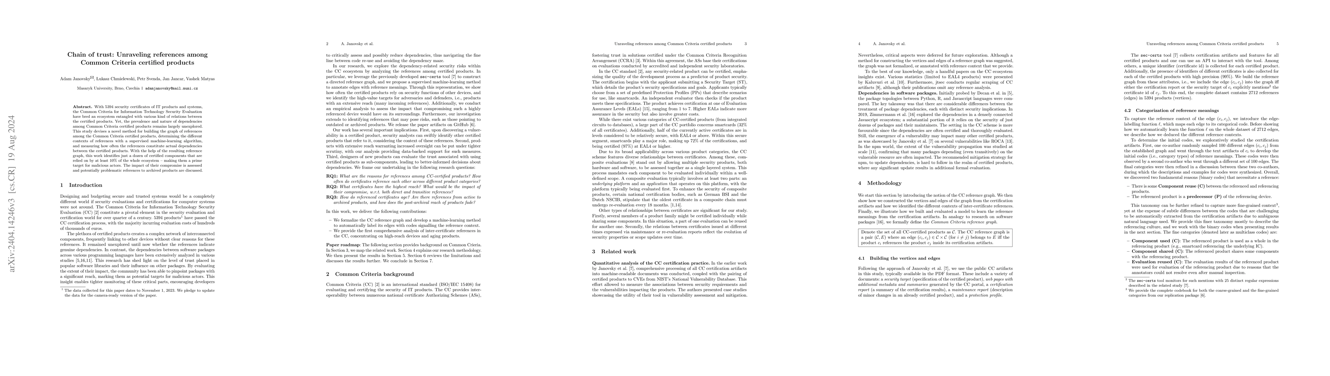 Thumbnail for Chain of trust: Unraveling references among Common Criteria certified
  products