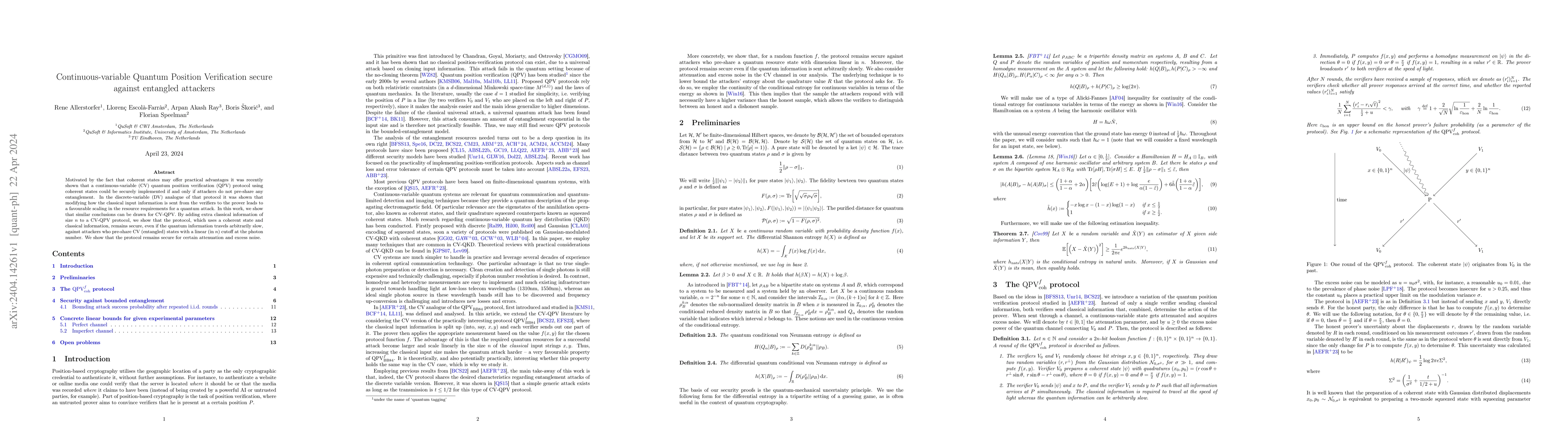 Thumbnail for Continuous-variable Quantum Position Verification secure against
  entangled attackers