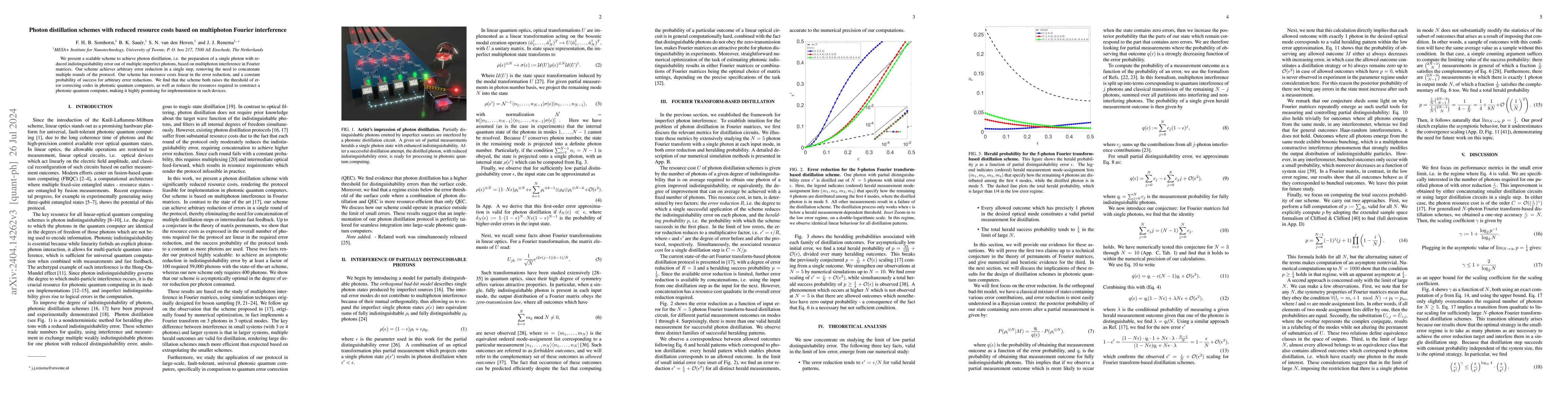 Thumbnail for Photon distillation schemes with reduced resource costs based on
  multiphoton Fourier interference