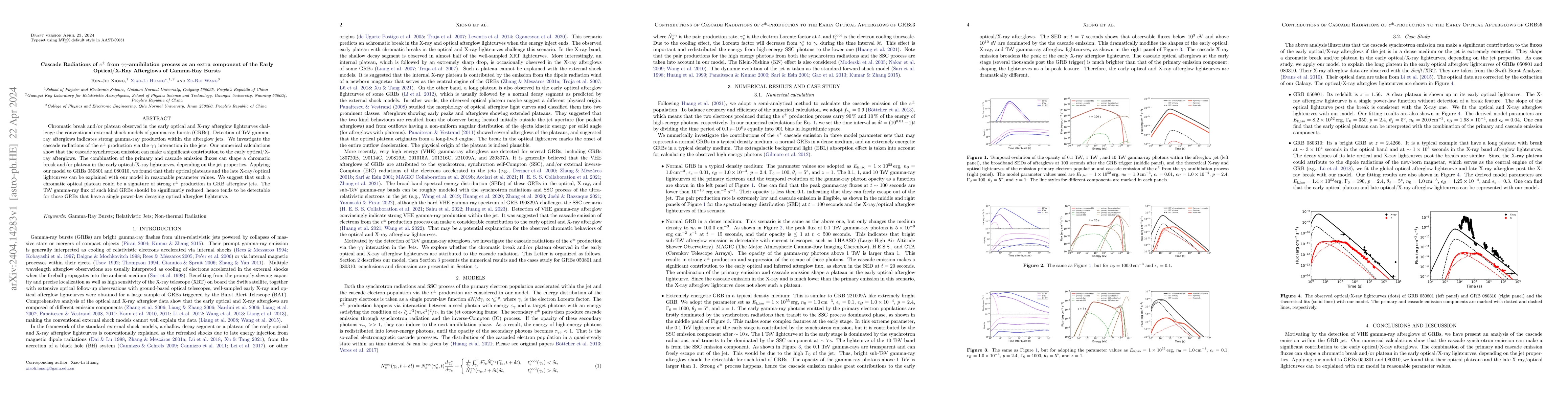Thumbnail for Cascade Radiations of $e^\pm$ from $\gamma\gamma$-annihilation process
  as an extra component of the Early Optical/X-Ray Afterglows of Gamma-Ray
  Bursts