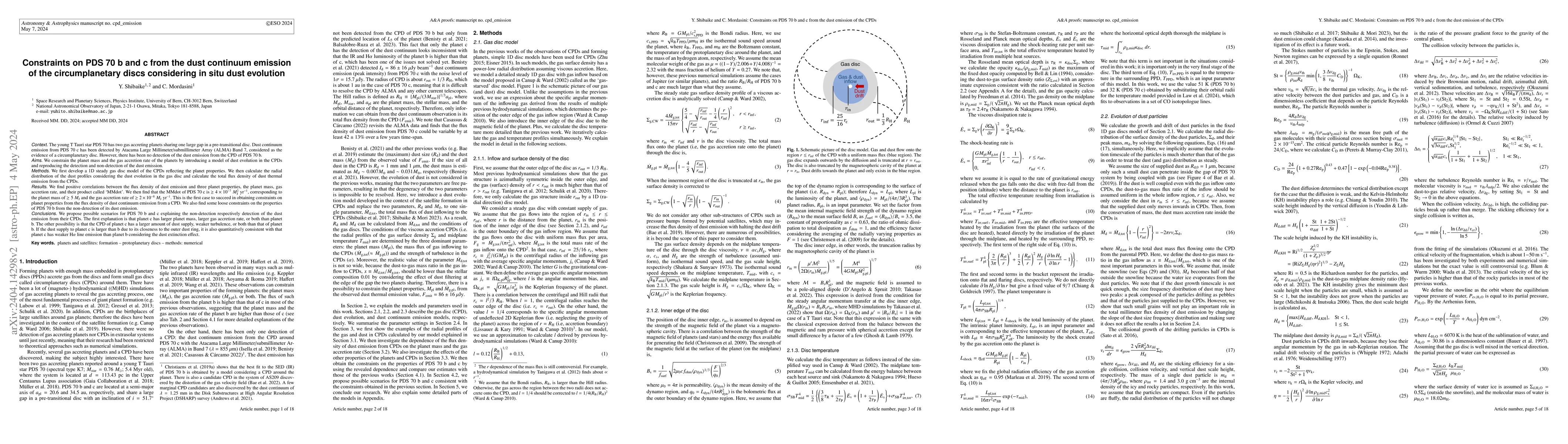Thumbnail for Constraints on PDS 70 b and c from the dust continuum emission of the
  circumplanetary discs considering in situ dust evolution