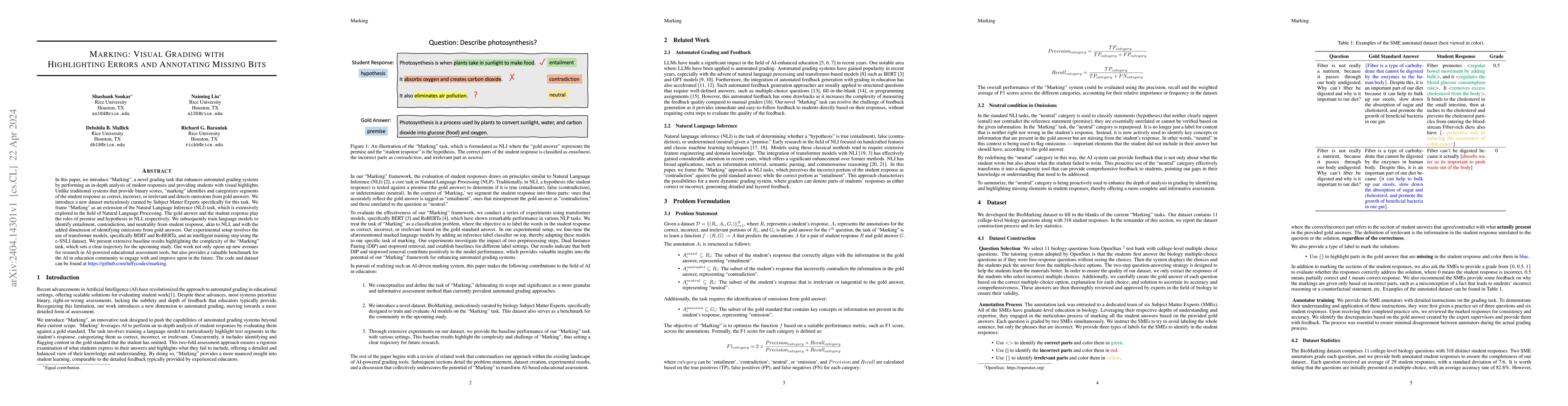 Thumbnail for Marking: Visual Grading with Highlighting Errors and Annotating Missing
  Bits