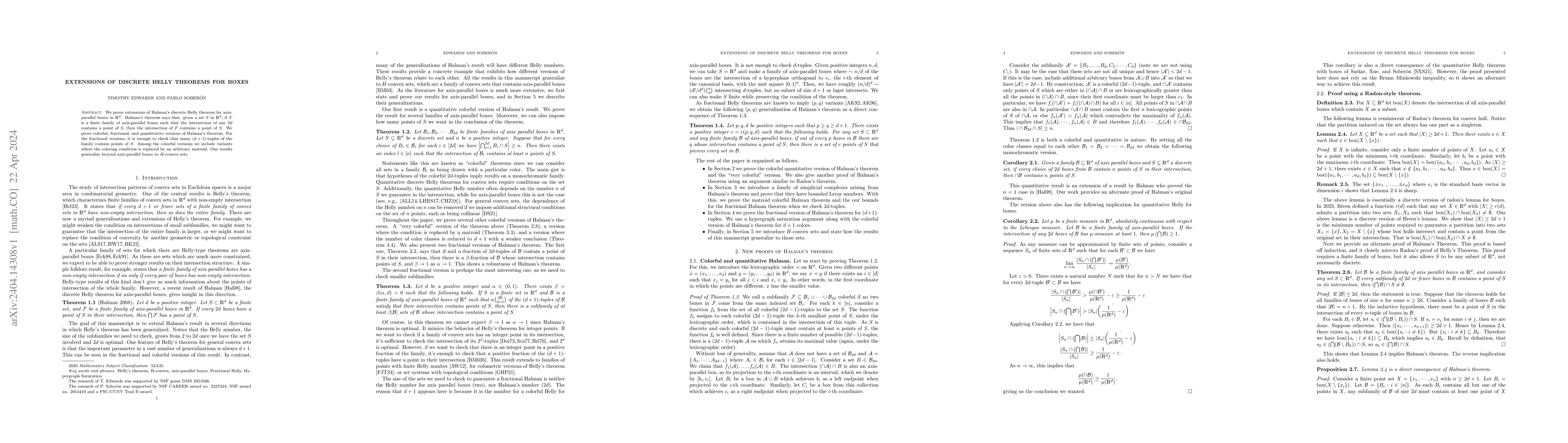 Thumbnail for Extensions of discrete Helly theorems for boxes