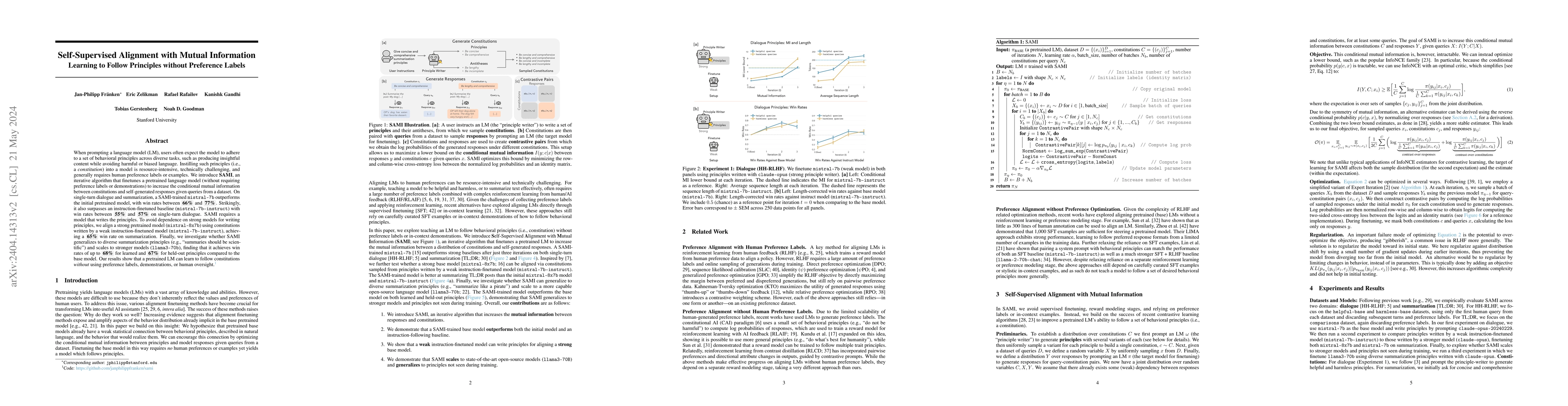 Thumbnail for Self-Supervised Alignment with Mutual Information: Learning to Follow
  Principles without Preference Labels