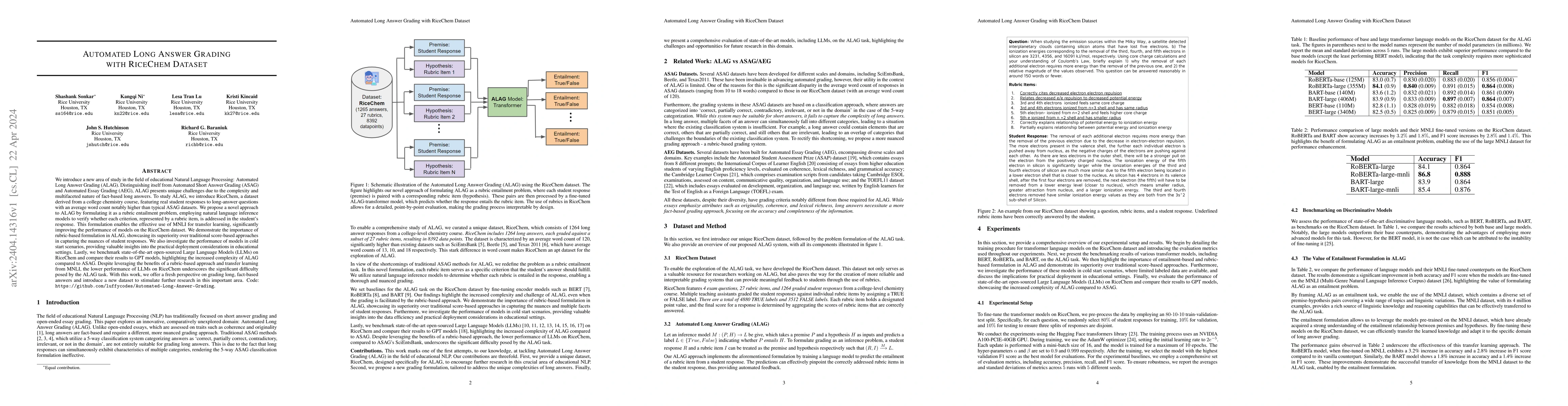 Thumbnail for Automated Long Answer Grading with RiceChem Dataset