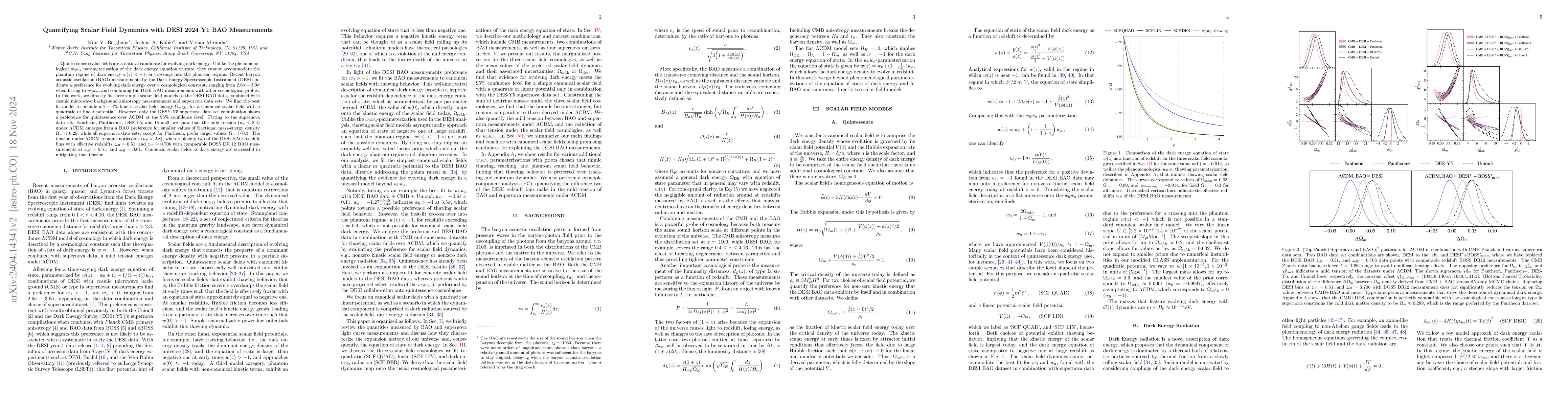 Thumbnail for Quantifying Scalar Field Dynamics with DESI 2024 Y1 BAO measurements