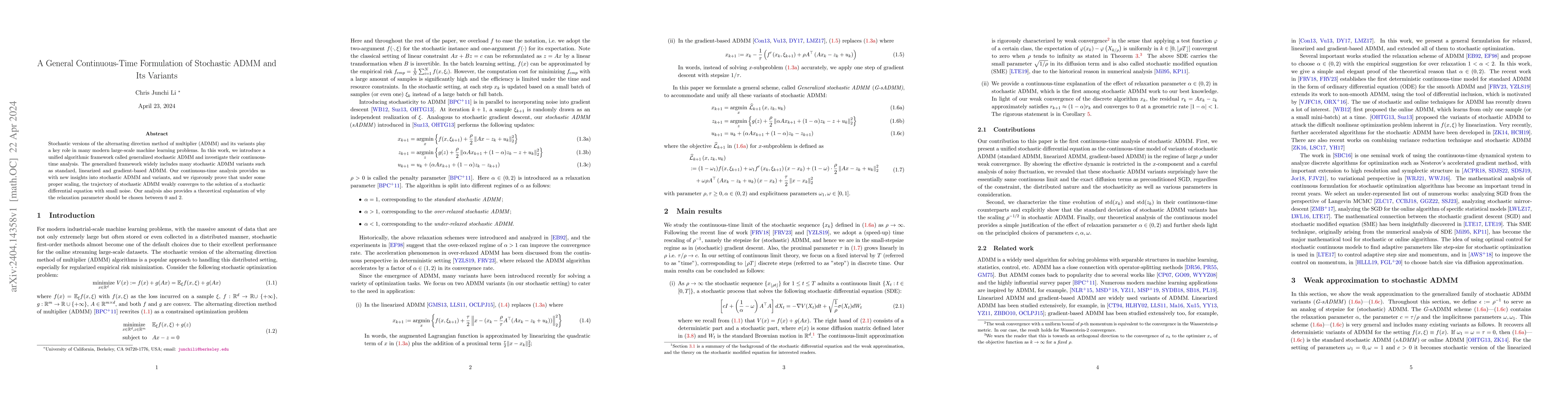 Thumbnail for A General Continuous-Time Formulation of Stochastic ADMM and Its
  Variants