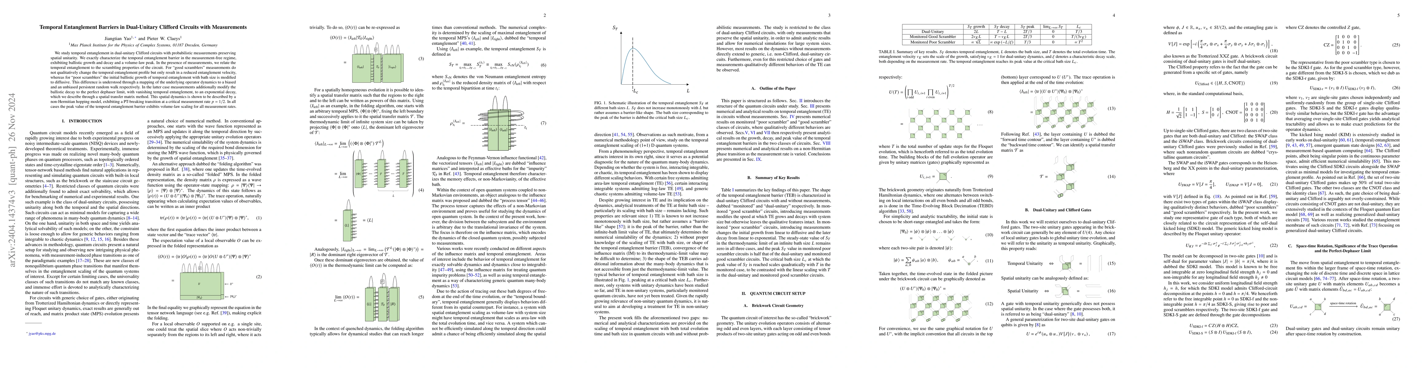 Thumbnail for Temporal Entanglement Profiles in Dual-Unitary Clifford Circuits with
  Measurements