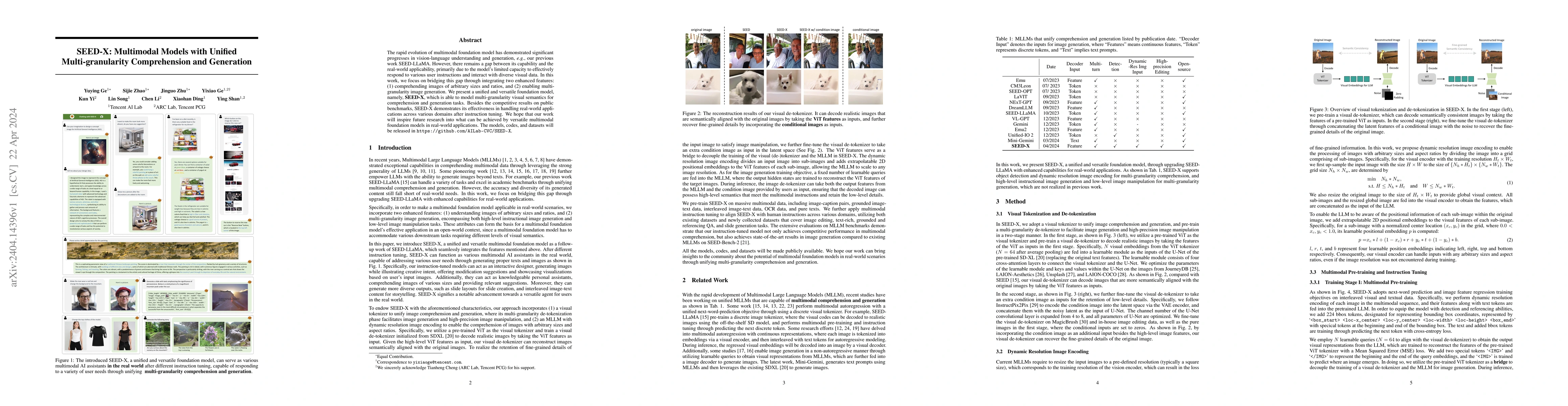 Thumbnail for SEED-X: Multimodal Models with Unified Multi-granularity Comprehension
  and Generation