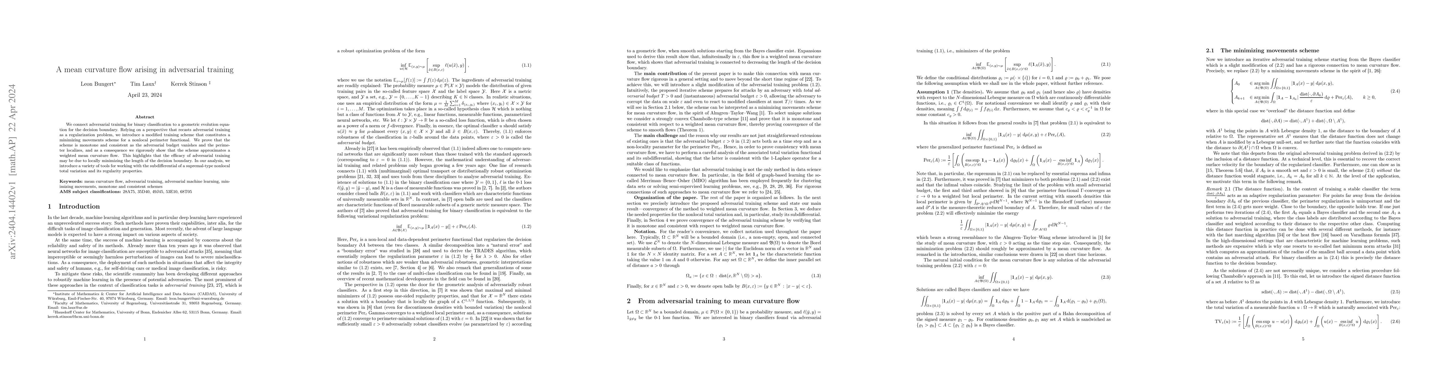 Thumbnail for A mean curvature flow arising in adversarial training