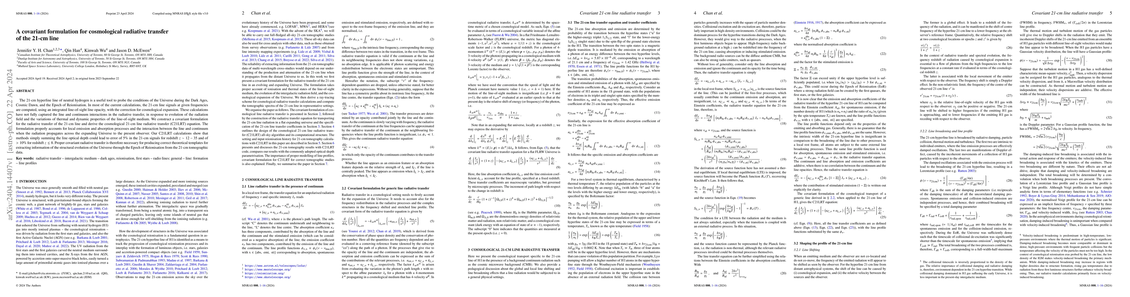 Thumbnail for A covariant formulation for cosmological radiative transfer of the 21-cm
  line