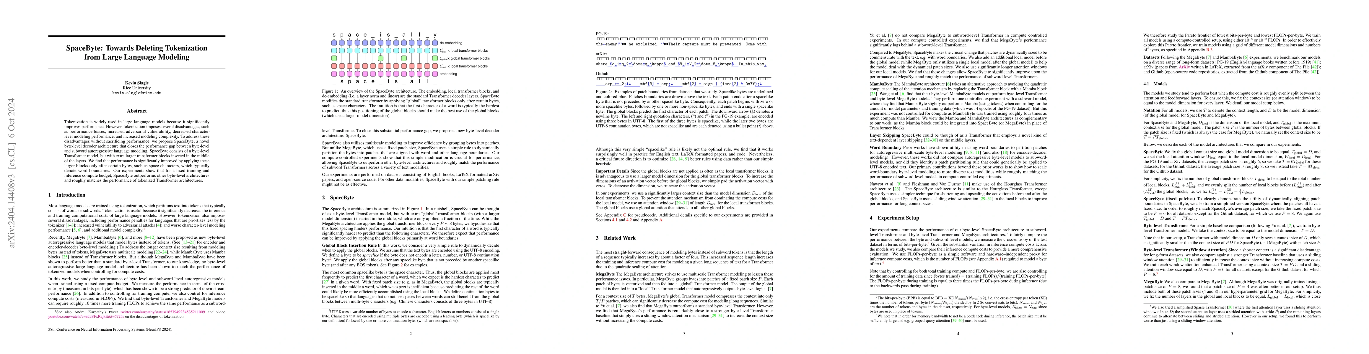 Thumbnail for SpaceByte: Towards Deleting Tokenization from Large Language Modeling