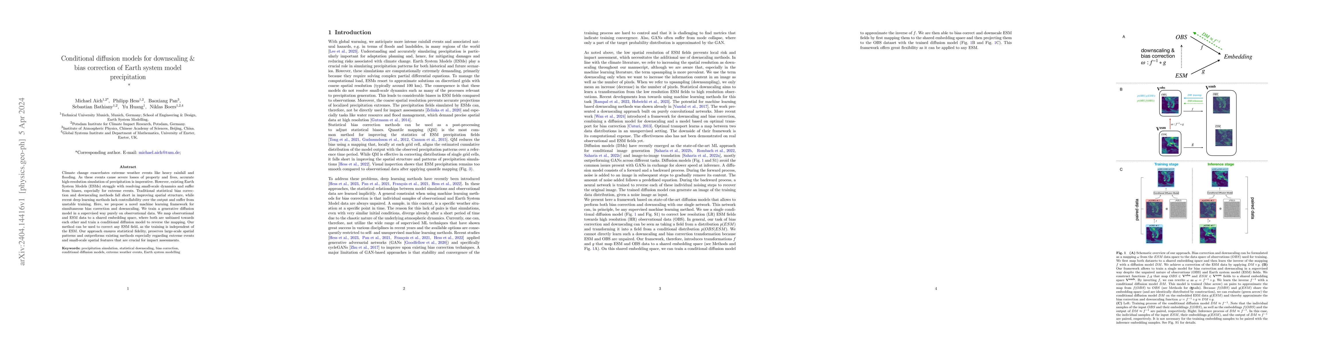 Thumbnail for Conditional diffusion models for downscaling & bias correction of Earth
  system model precipitation