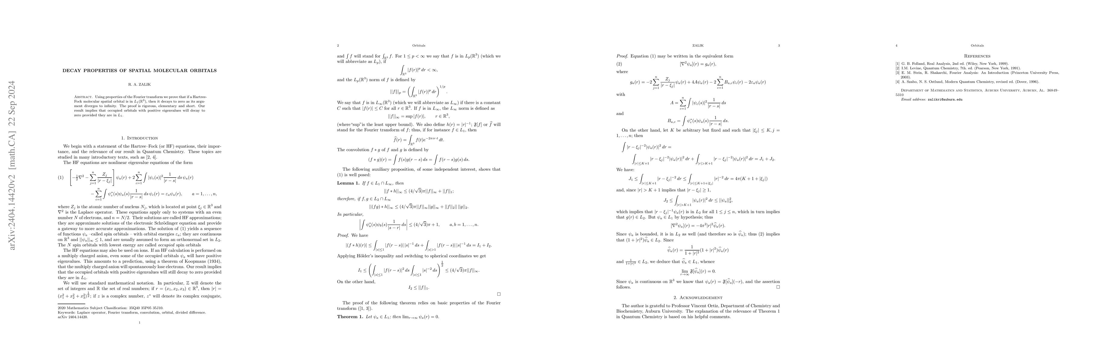 Thumbnail for Decay Properties of Spatial Molecular Orbitals