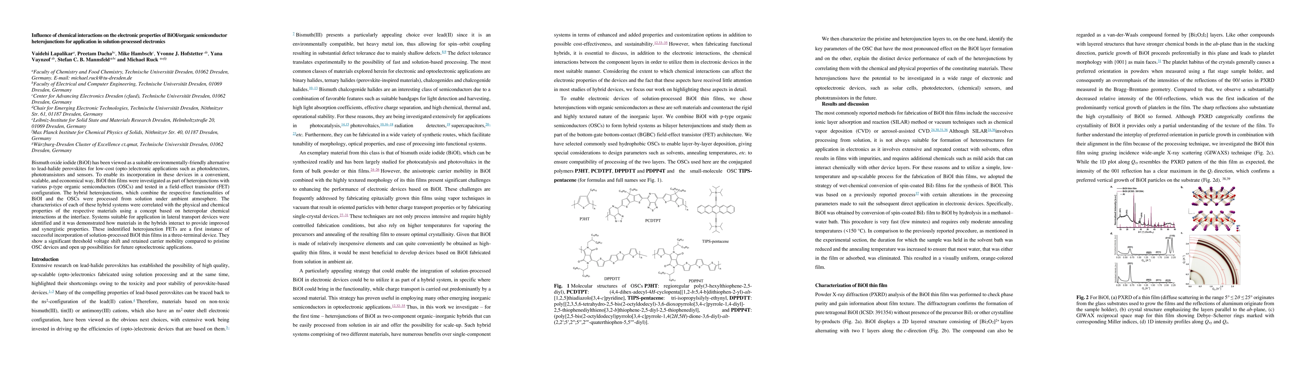 Thumbnail for Influence of chemical interactions on the electronic properties of
  BiOI/organic semiconductor heterojunctions for application in
  solution-processed electronics