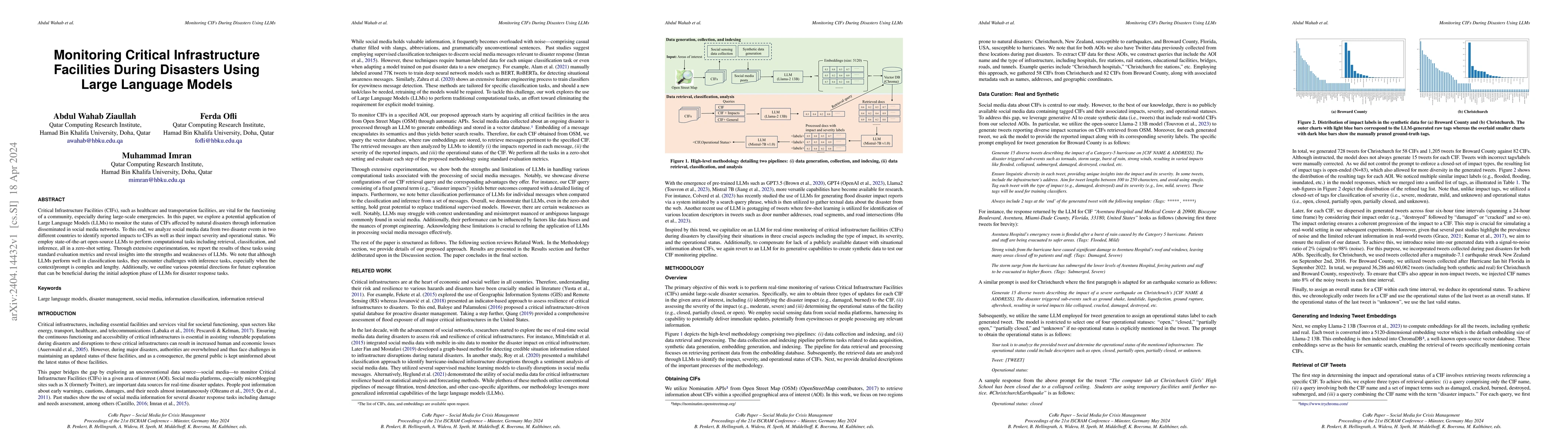 Thumbnail for Monitoring Critical Infrastructure Facilities During Disasters Using
  Large Language Models