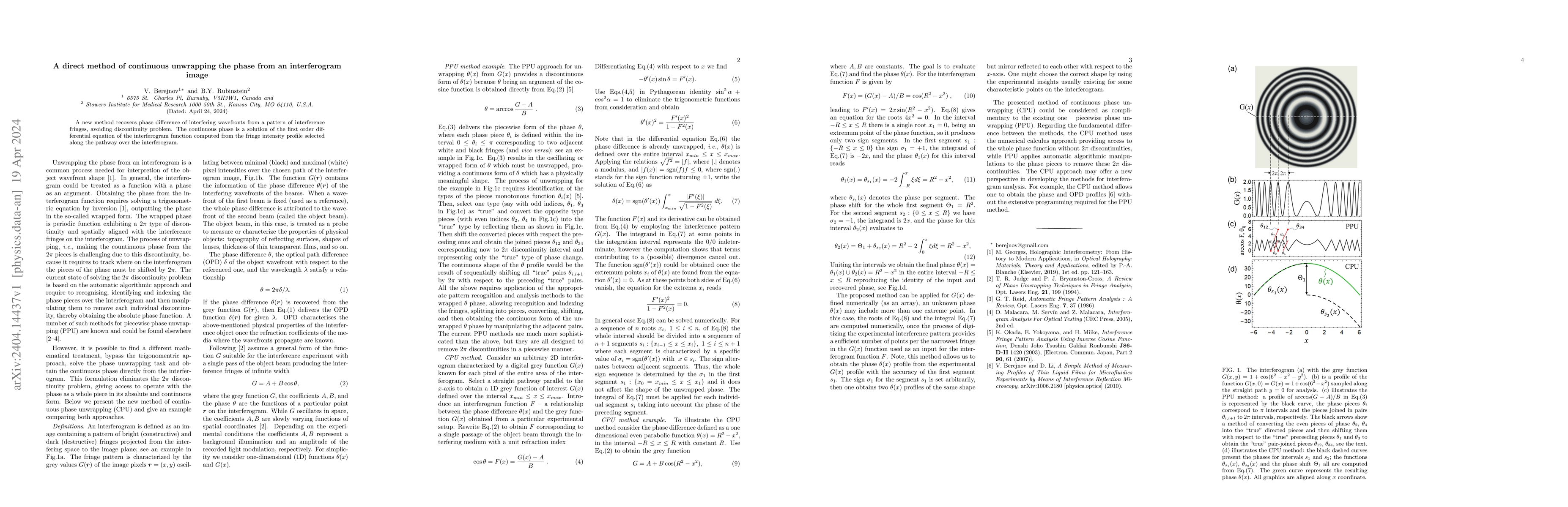 Thumbnail for A direct method of continuous unwrapping the phase from an interferogram
  image