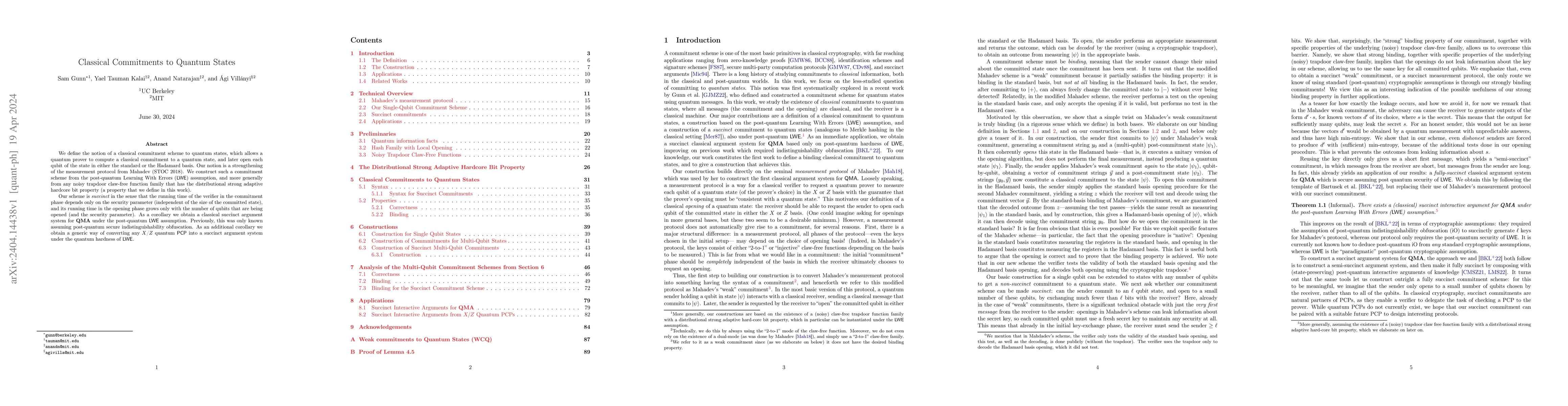 Thumbnail for Classical Commitments to Quantum States