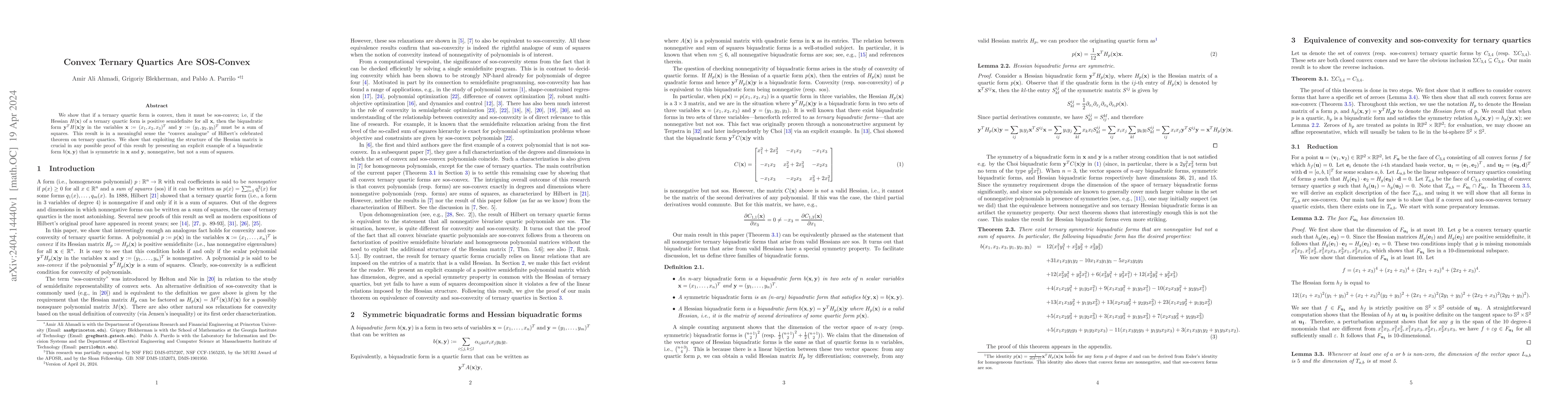 Thumbnail for Convex Ternary Quartics Are SOS-Convex
