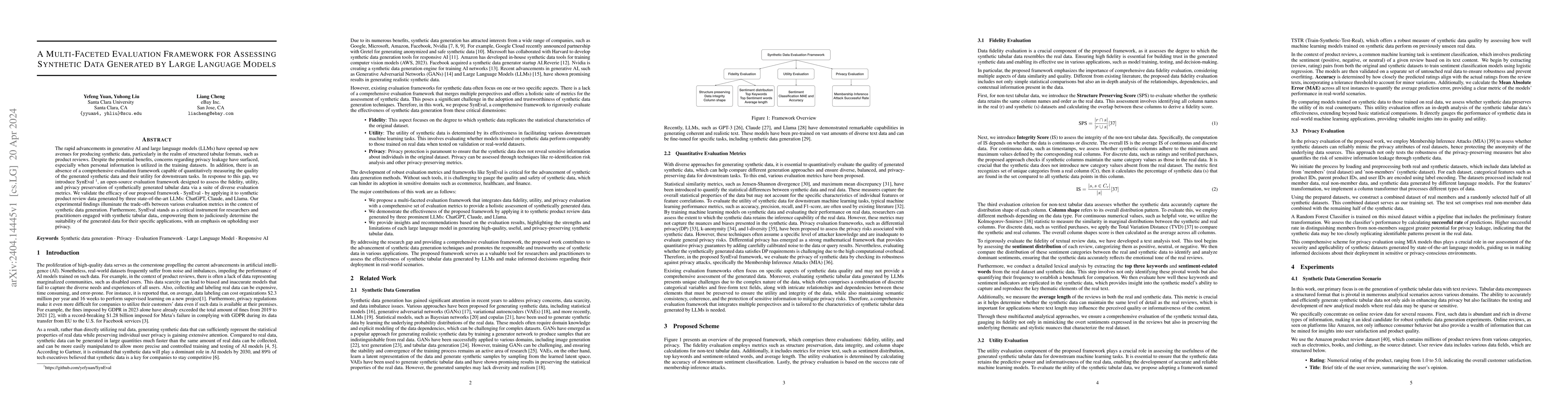 Thumbnail for A Multi-Faceted Evaluation Framework for Assessing Synthetic Data
  Generated by Large Language Models