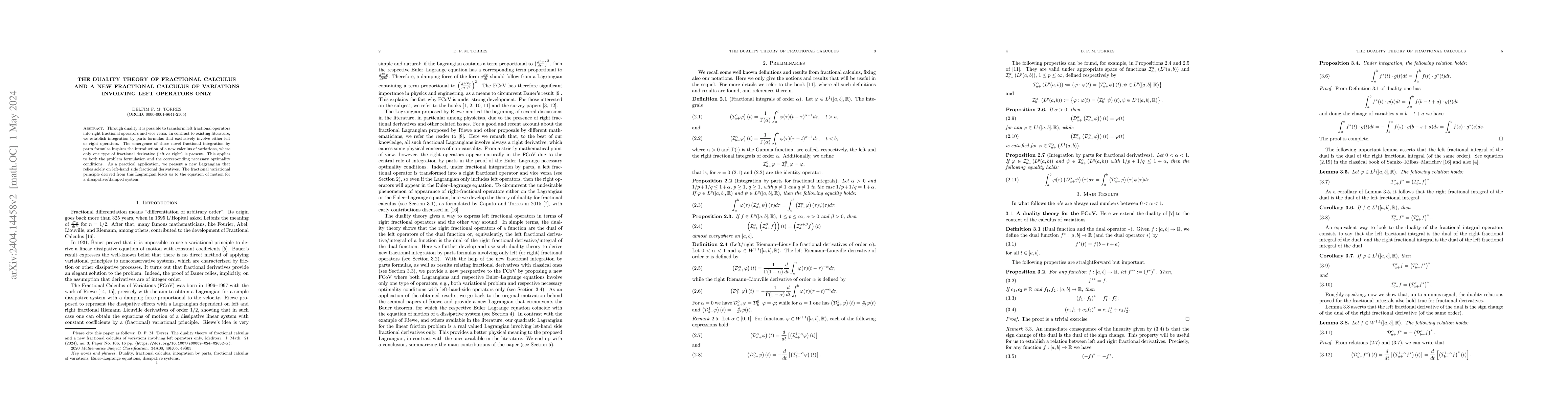 Thumbnail for The Duality Theory of Fractional Calculus and a New Fractional Calculus
  of Variations Involving Left Operators Only