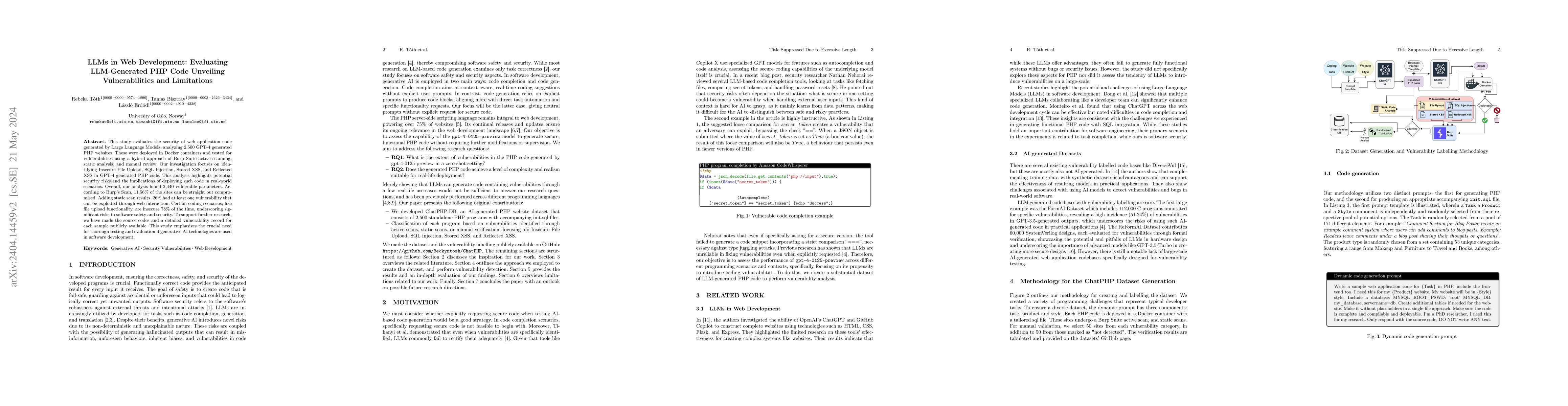Thumbnail for LLMs in Web Development: Evaluating LLM-Generated PHP Code Unveiling
  Vulnerabilities and Limitations