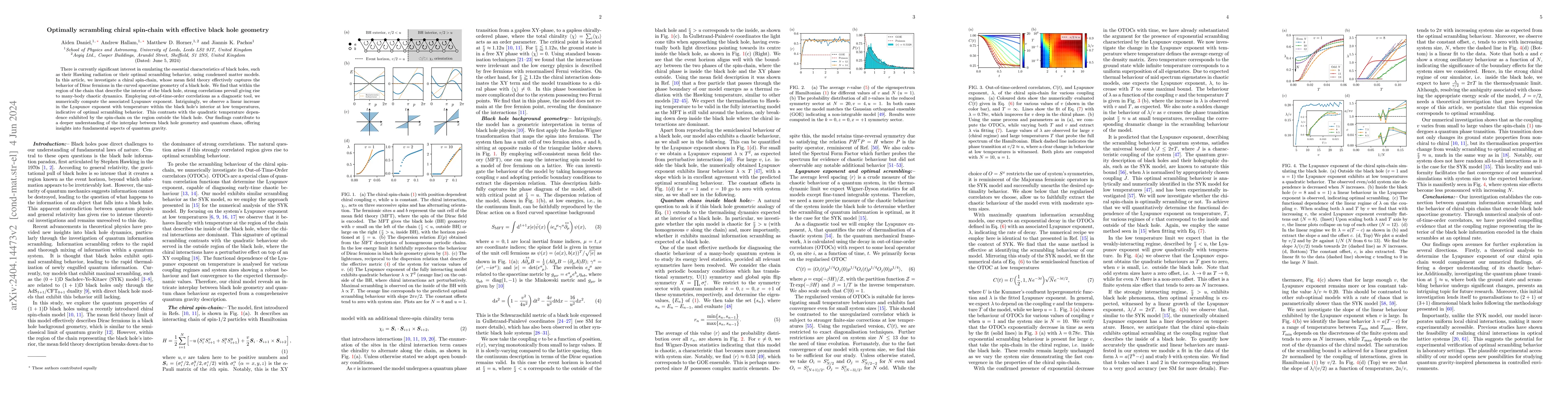 Thumbnail for Optimally scrambling chiral spin-chain with effective black hole
  geometry