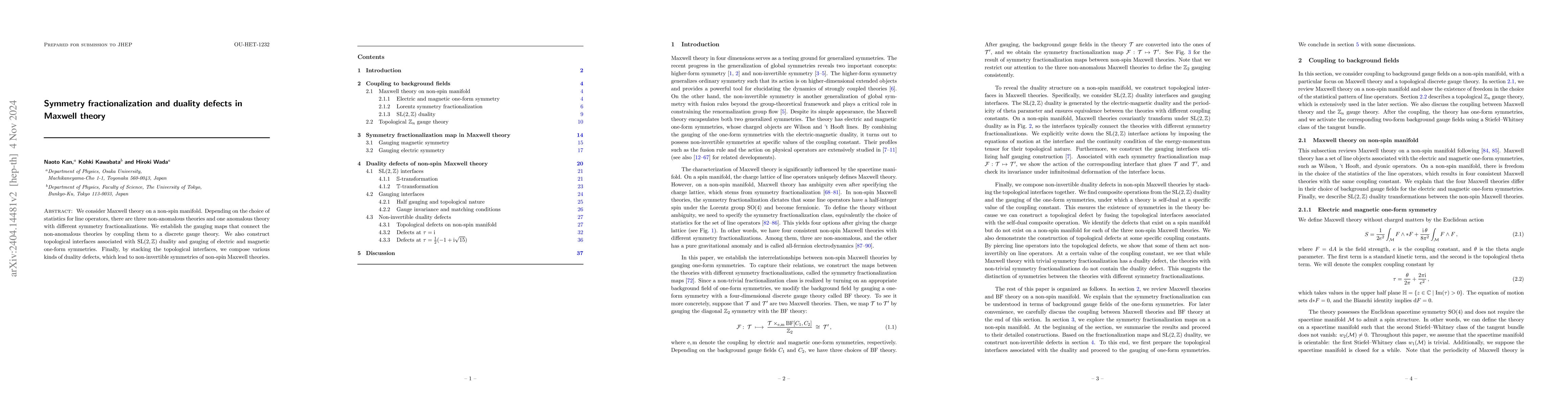 Thumbnail for Symmetry fractionalization and duality defects in Maxwell theory