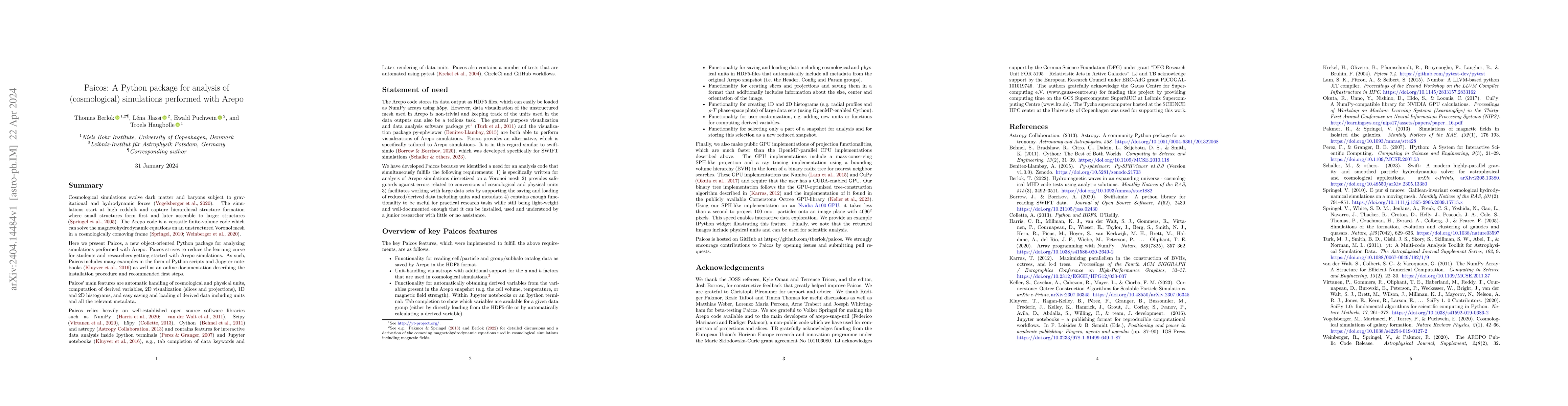 Thumbnail for Paicos: A Python package for analysis of (cosmological) simulations
  performed with Arepo