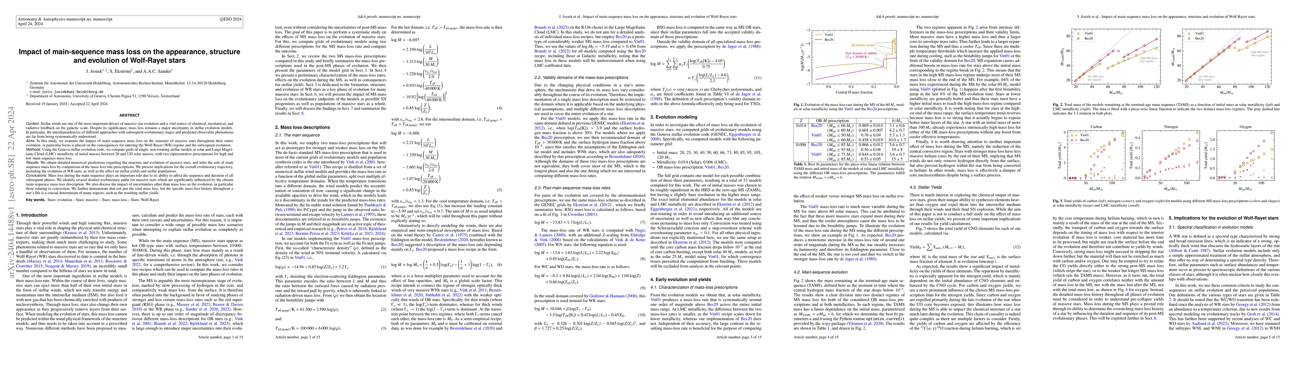 Thumbnail for Impact of main-sequence mass loss on the appearance, structure and
  evolution of Wolf-Rayet stars
