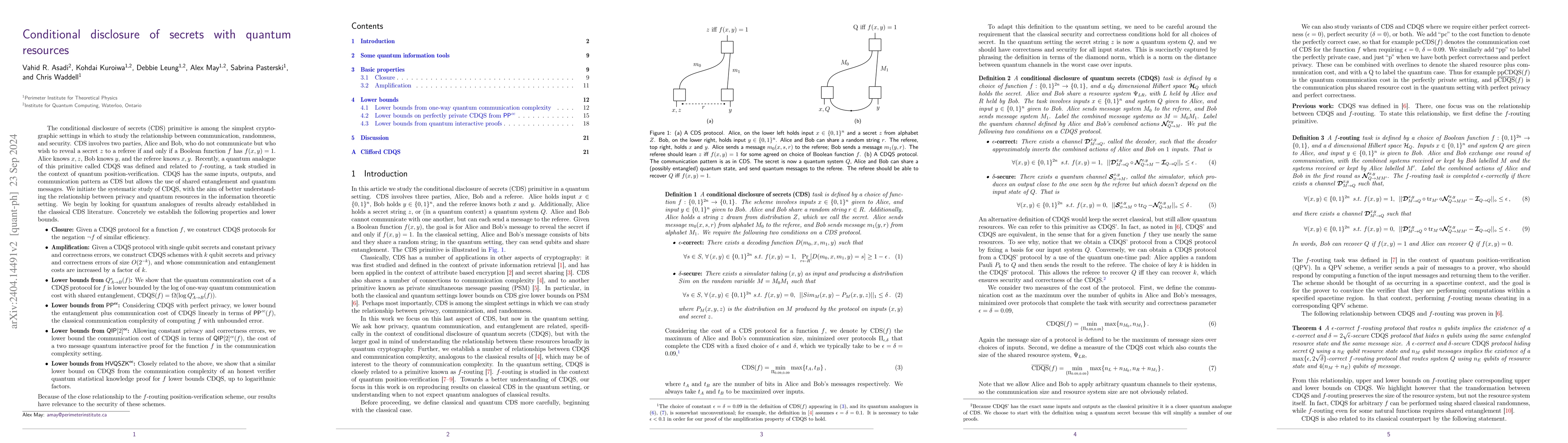 Thumbnail for Conditional disclosure of secrets with quantum resources