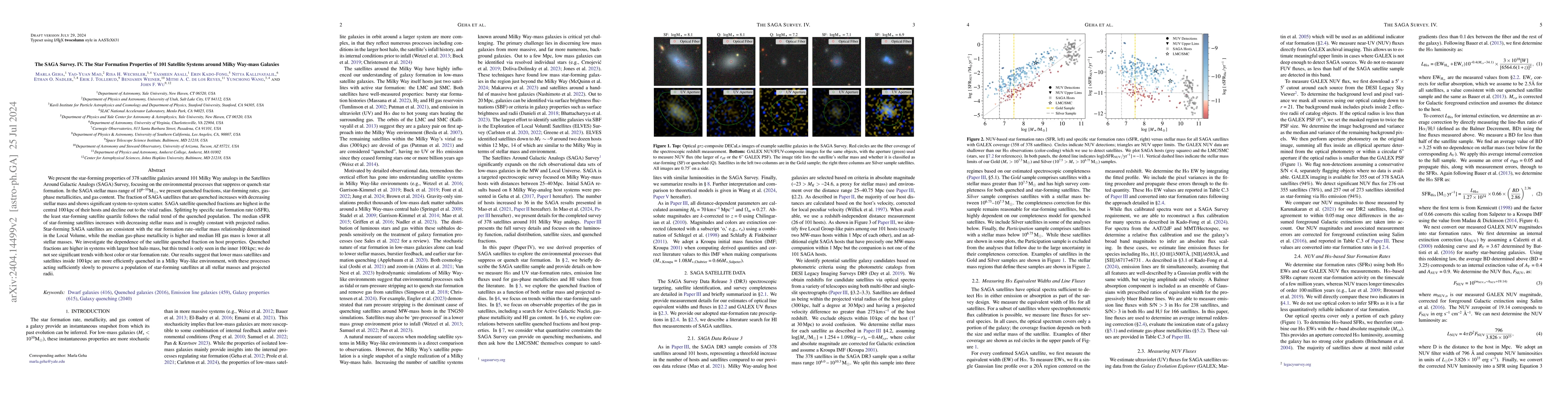 Thumbnail for The SAGA Survey. IV. The Star Formation Properties of 101 Satellite
  Systems around Milky Way-mass Galaxies