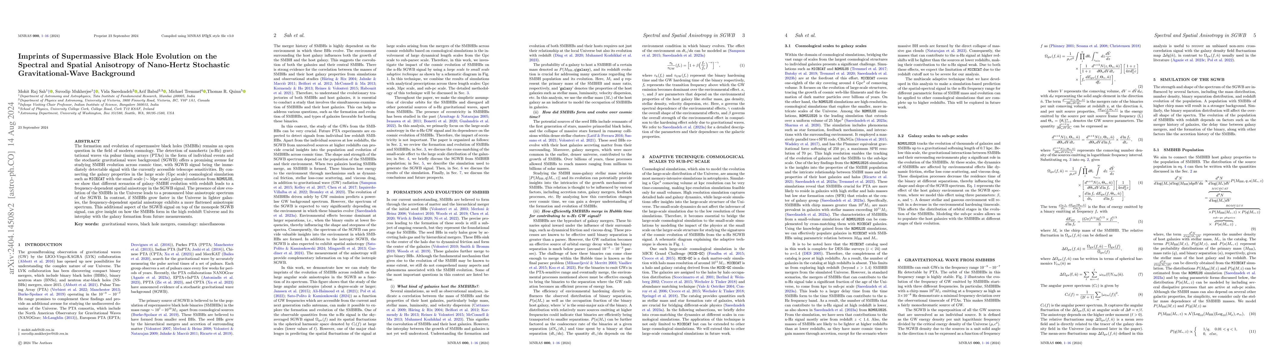 Thumbnail for Imprints of Supermassive Black Hole Evolution on the Spectral and
  Spatial Anisotropy of Nano-Hertz Stochastic Gravitational-Wave Background