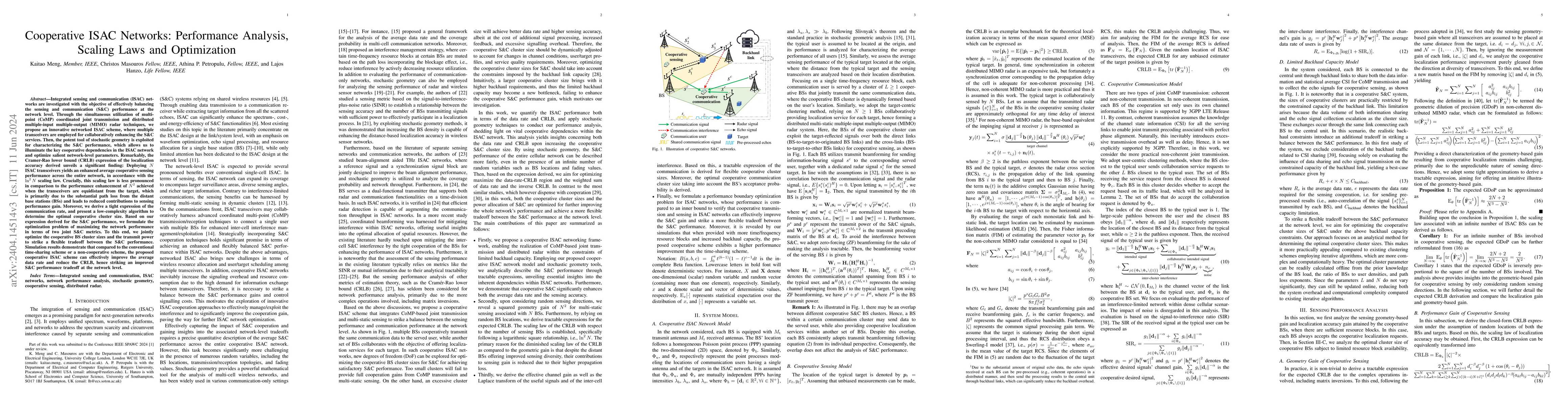 Thumbnail for Cooperative ISAC Networks: Performance Analysis, Scaling Laws and
  Optimization