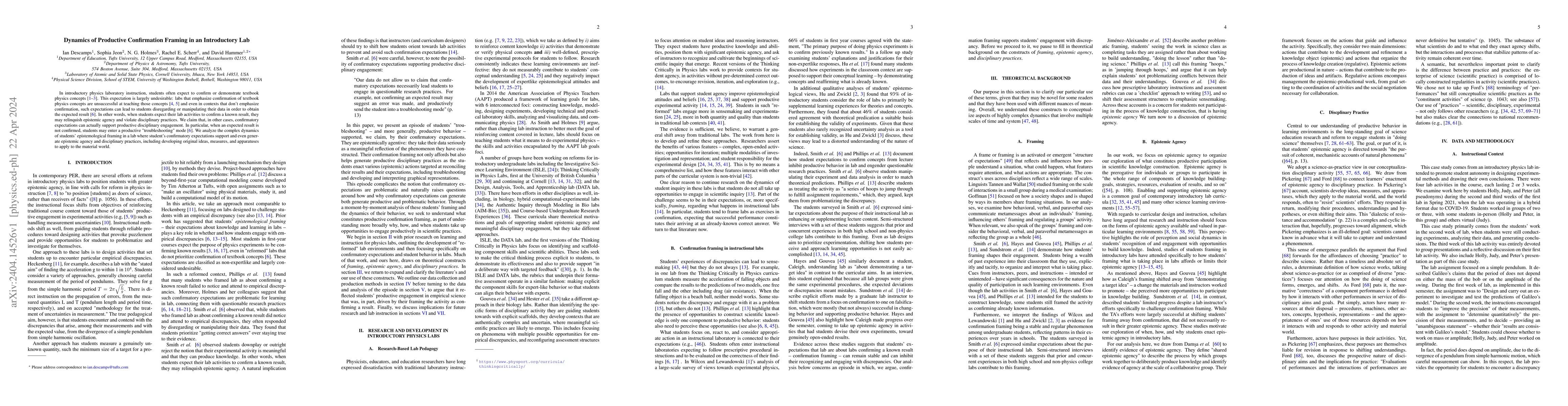 Thumbnail for Dynamics of Productive Confirmation Framing in an Introductory Lab