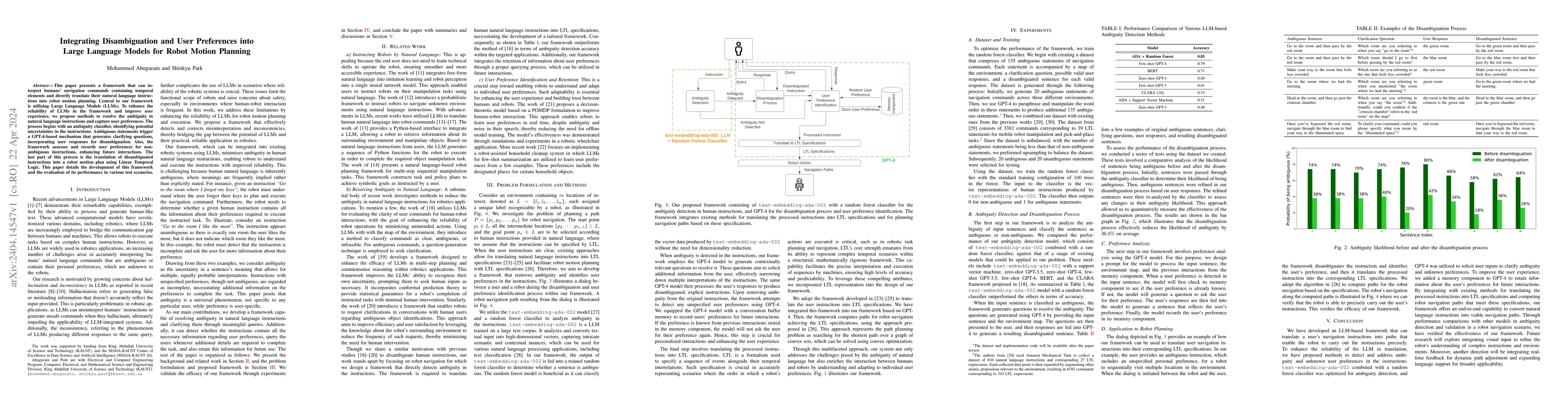 Thumbnail for Integrating Disambiguation and User Preferences into Large Language
  Models for Robot Motion Planning