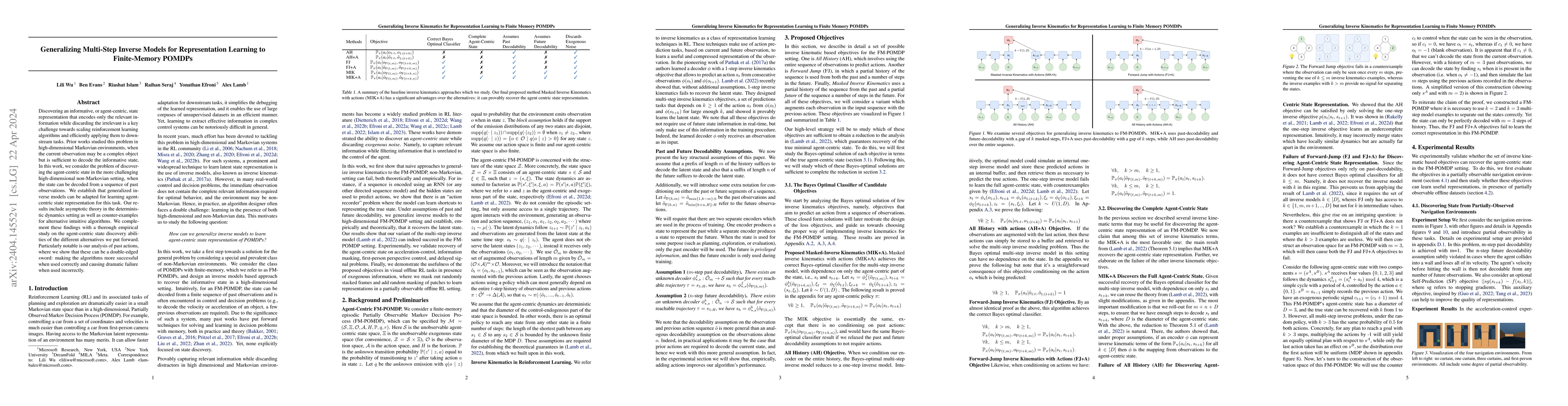 Thumbnail for Generalizing Multi-Step Inverse Models for Representation Learning to
  Finite-Memory POMDPs
