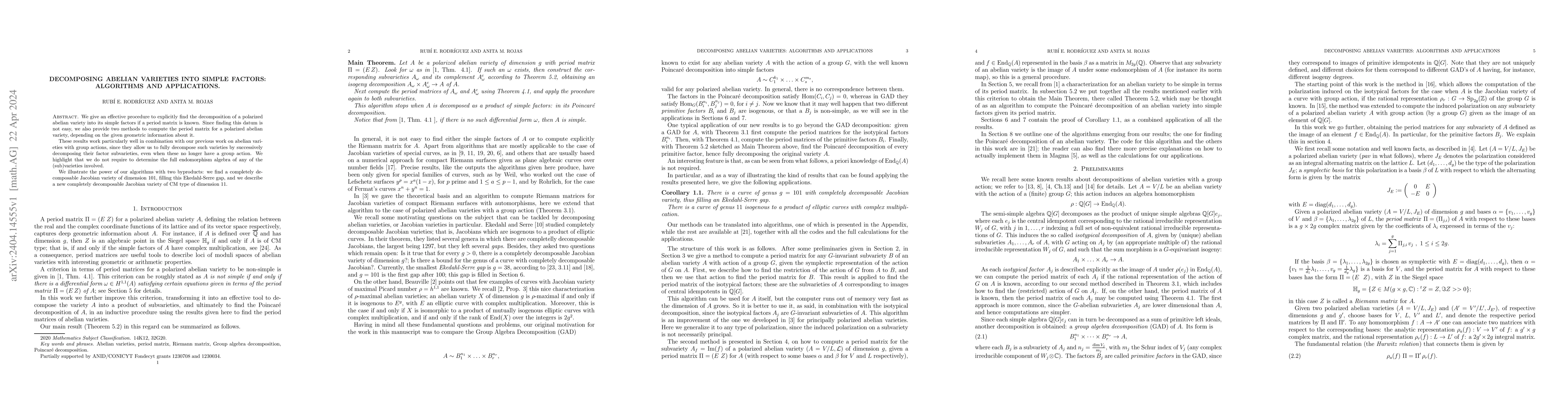 Thumbnail for Decomposing abelian varieties into simple factors: algorithms and
  applications