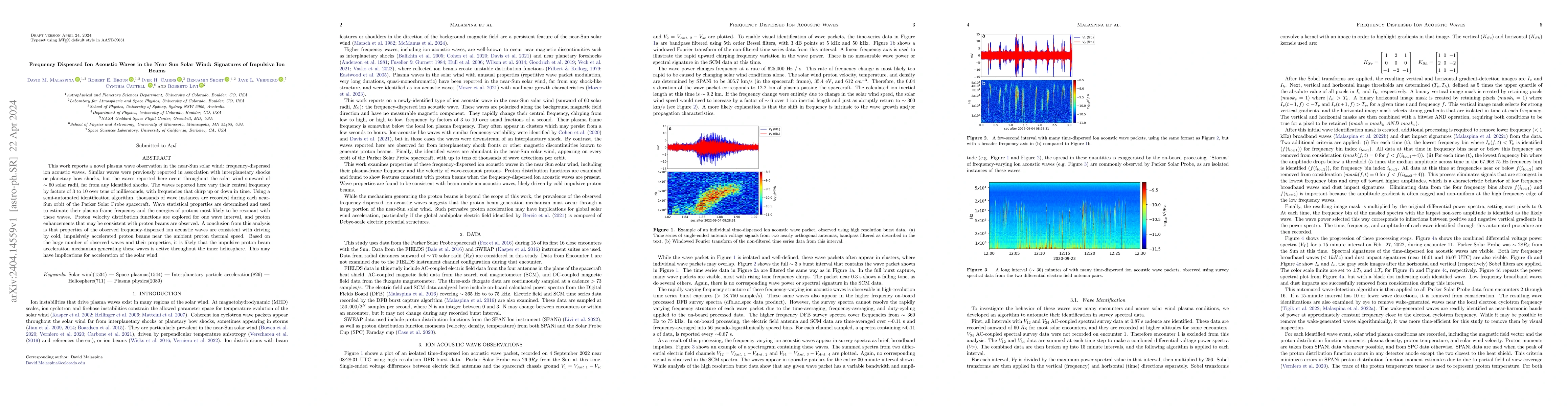 Thumbnail for Frequency Dispersed Ion Acoustic Waves in the Near Sun Solar Wind:
  Signatures of Impulsive Ion Beams