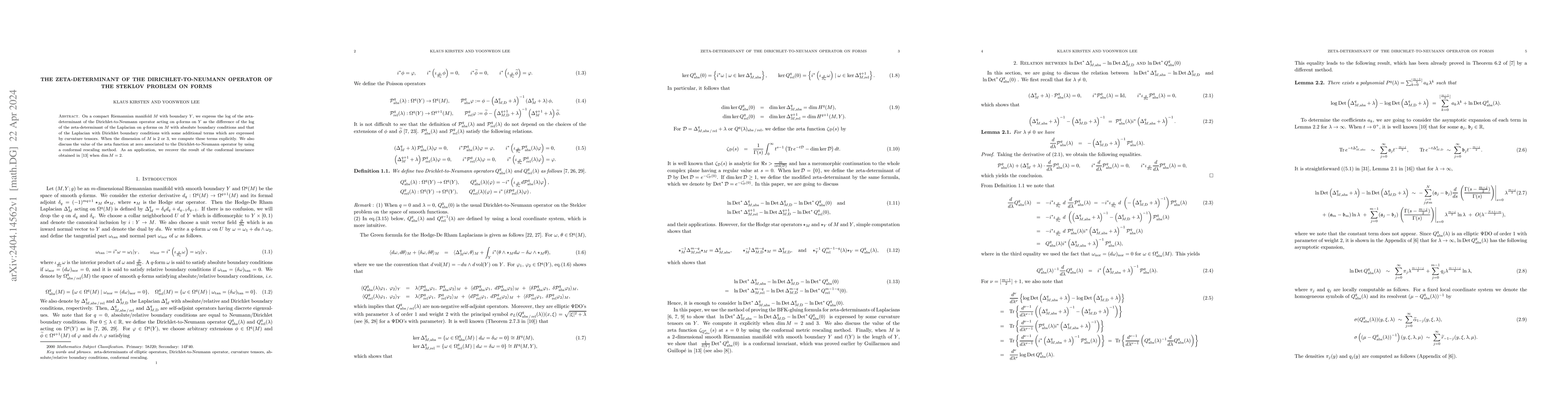Thumbnail for The zeta-determinant of the Dirichlet-to-Neumann operator of the Steklov
  Problem on forms