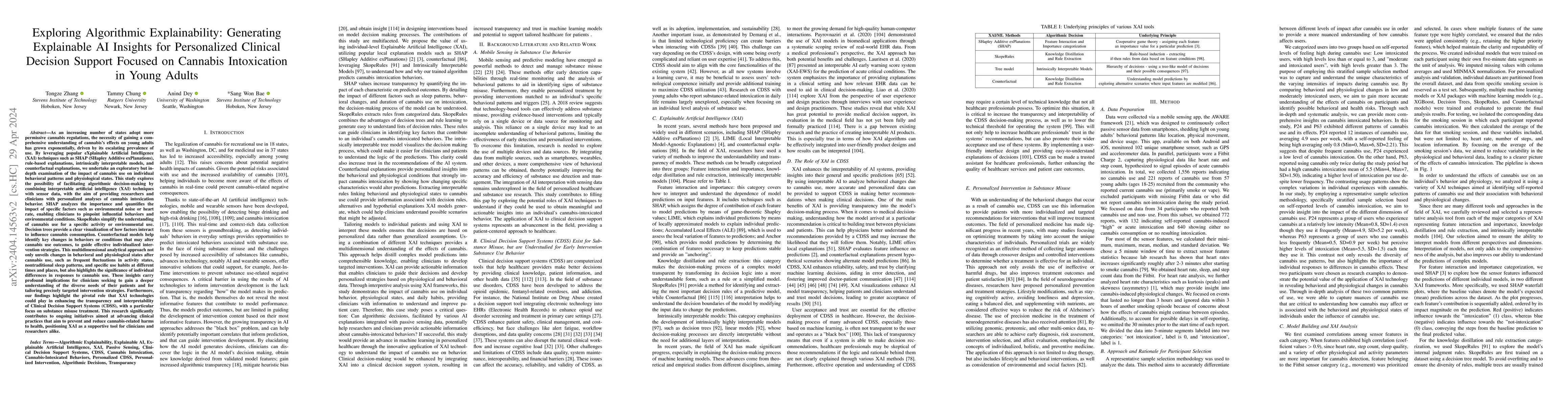 Thumbnail for Exploring Algorithmic Explainability: Generating Explainable AI Insights
  for Personalized Clinical Decision Support Focused on Cannabis Intoxication
  in Young Adults