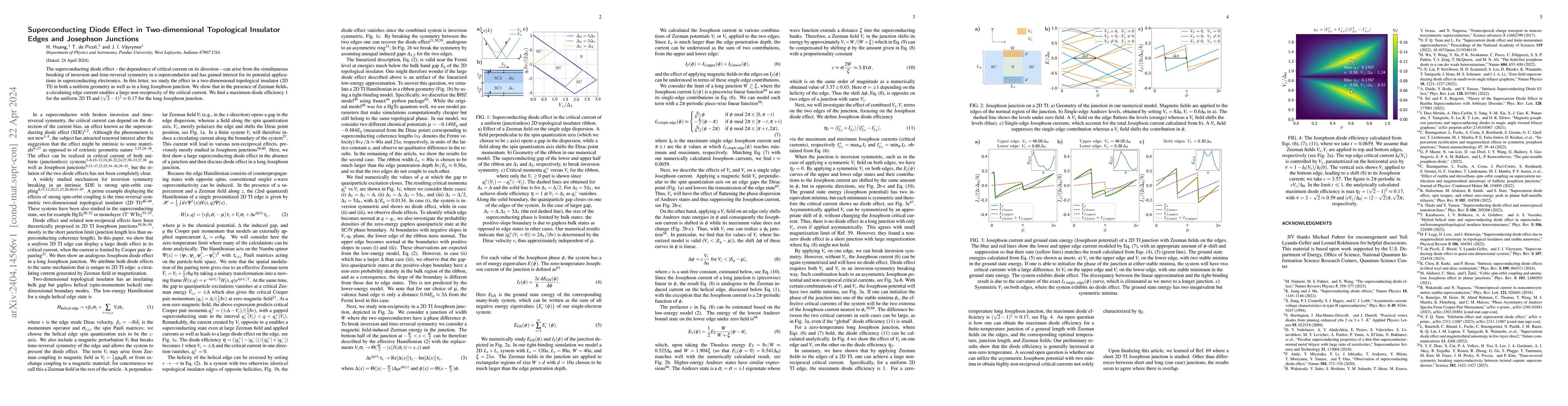 Thumbnail for Superconducting Diode Effect in Two-dimensional Topological Insulator
  Edges and Josephson Junctions