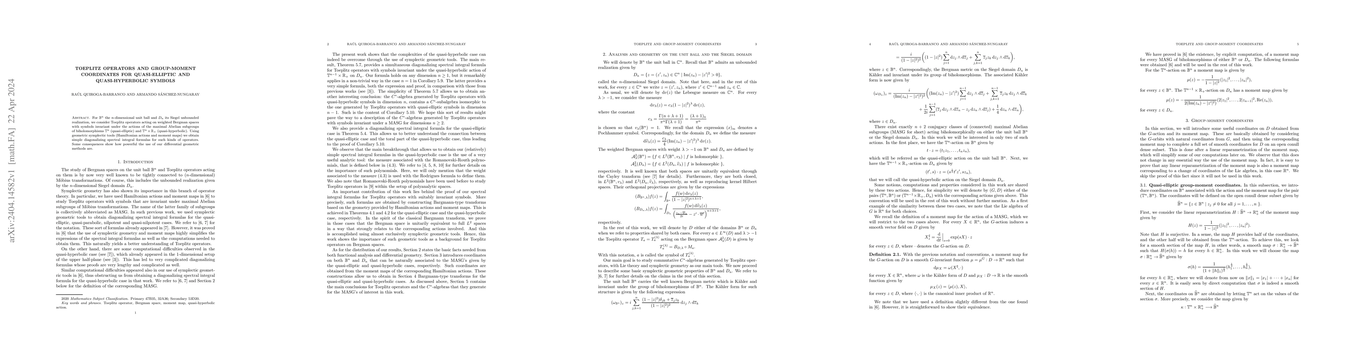 Thumbnail for Toeplitz operators and group-moment coordinates for quasi-elliptic and
  quasi-hyperbolic symbols