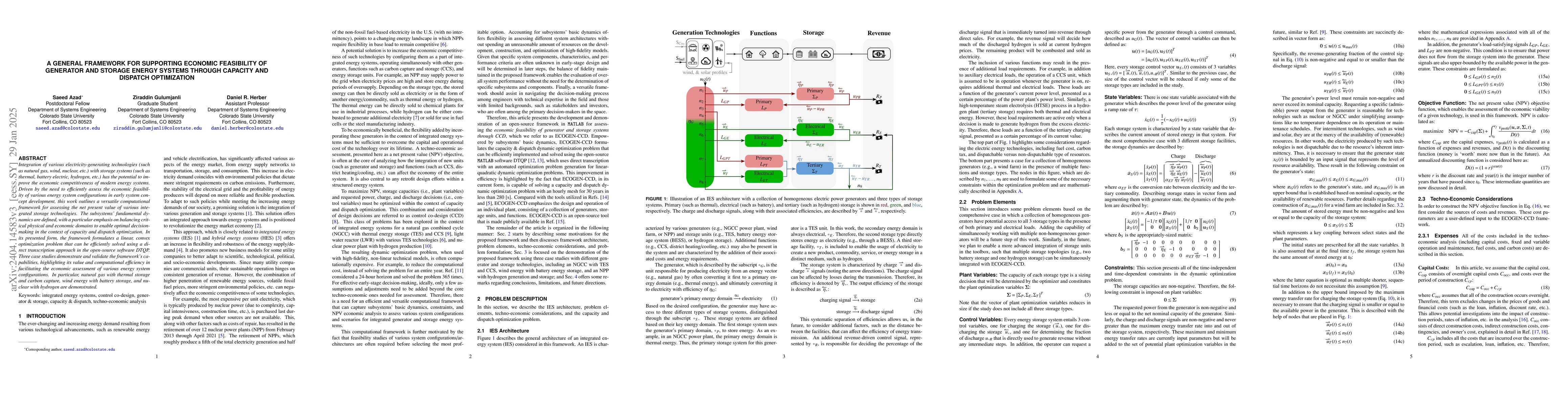 Thumbnail for A general framework for supporting economic feasibility of generator and
  storage energy systems through capacity and dispatch optimization